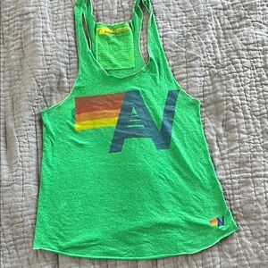Aviator Nation Green Tank Top with Multicolor Logo